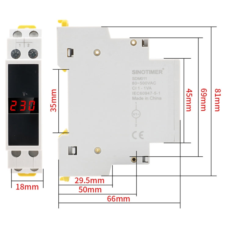 SINOTIMER SDM011 Strumentazione elettronica voltmetro digitale monofase CA tipo guida DIN modulare, SDM011