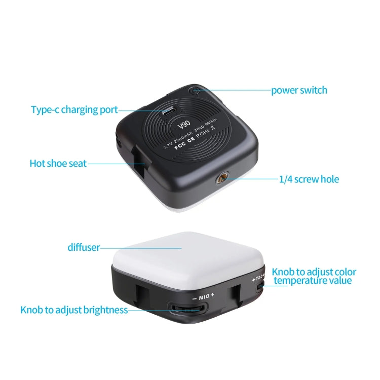 Desiontal V90 Telefono cellulare Live Beauty Fill Light Lampada tascabile a LED con ricarica USB Lampada Tofu, V90