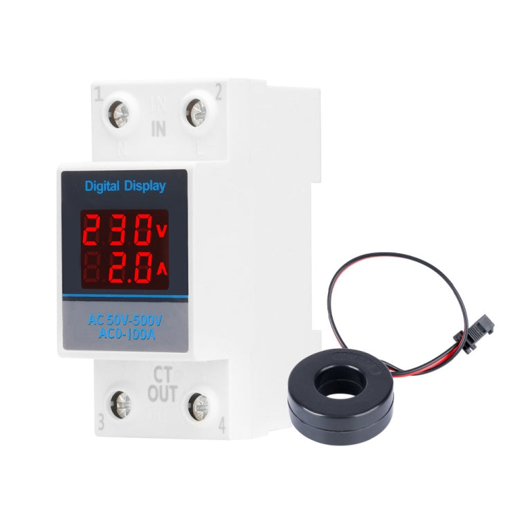 SINOTIMER SDM002 Misuratore di tensione e corrente a doppio display CA monofase su guida DIN per uso domestico, 63A Build-In Intestinal Sensor, 100A External Intestinal Sensor