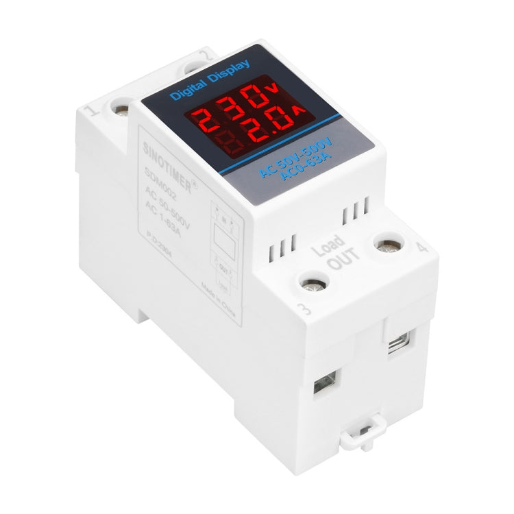 SINOTIMER SDM002 Misuratore di tensione e corrente a doppio display CA monofase su guida DIN per uso domestico, 63A Build-In Intestinal Sensor, 100A External Intestinal Sensor