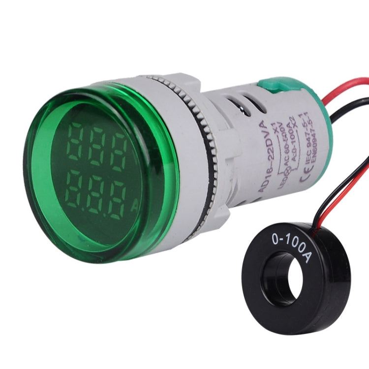 SINOTIMER ST16VA Display digitale a LED rotondo da 22 mm Indicatore di corrente di tensione CA AC 60-500 V 0-100 A, ST16VA