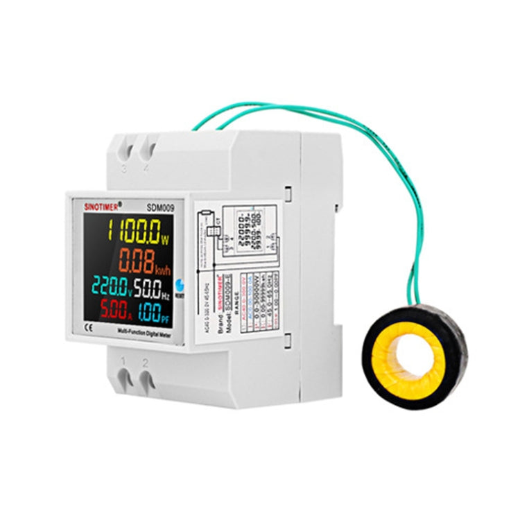 SINOTIMER SDM009 Misuratore multifunzionale di elettricità con fattore di potenza corrente monofase su guida Din, AC40-300V Built-In, AC40-300V External, AC250-450V Built-In, AC250-450V External