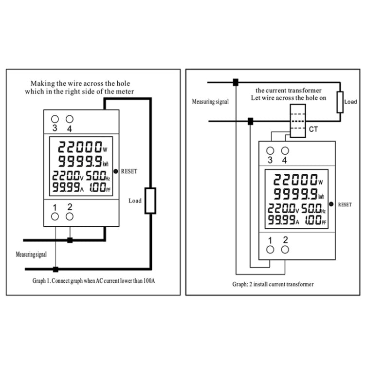 SINOTIMER SDM009 Misuratore multifunzionale di elettricità con fattore di potenza corrente monofase su guida Din, AC40-300V Built-In, AC40-300V External, AC250-450V Built-In, AC250-450V External