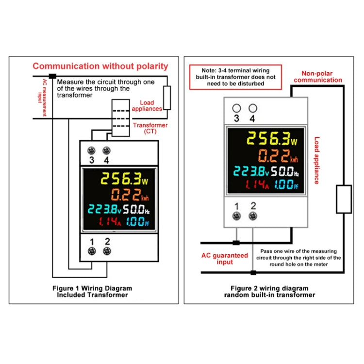 SINOTIMER SDM009 Misuratore multifunzionale di elettricità con fattore di potenza corrente monofase su guida Din, AC40-300V Built-In, AC40-300V External, AC250-450V Built-In, AC250-450V External