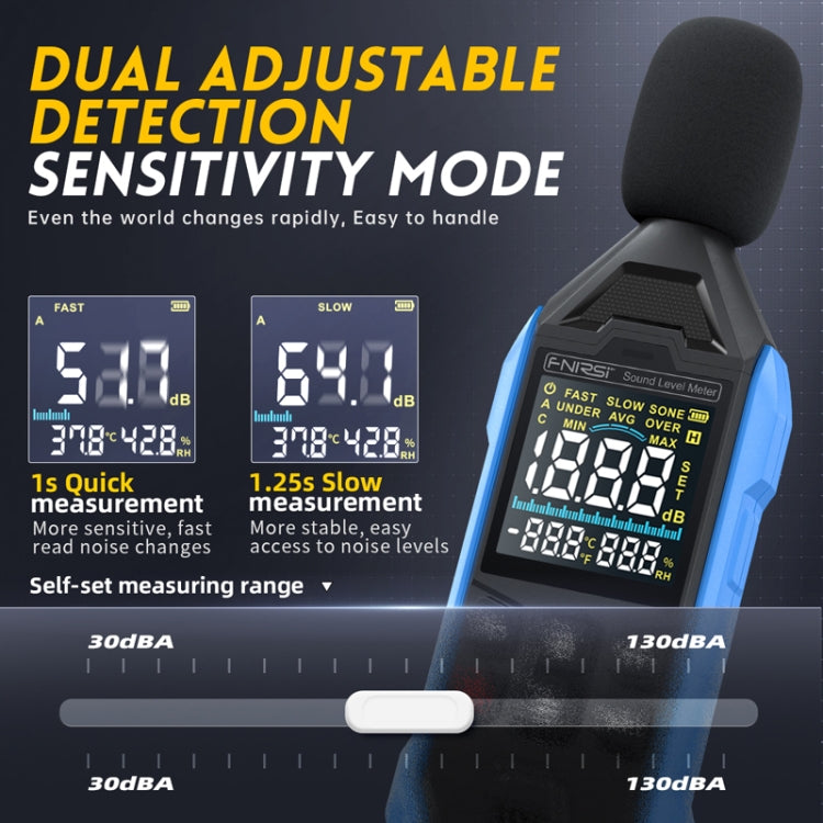 Rilevatore di volume domestico del misuratore di decibel di rumore FNIRSI, Blue