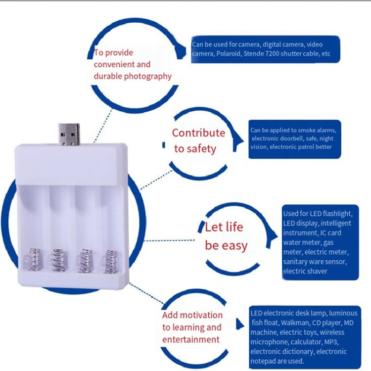 Caricabatteria USB veloce a 4 slot Batteria ricaricabile AA/AAA Scatola di ricarica universale a quattro slot, Directly Plug-in, With Cable