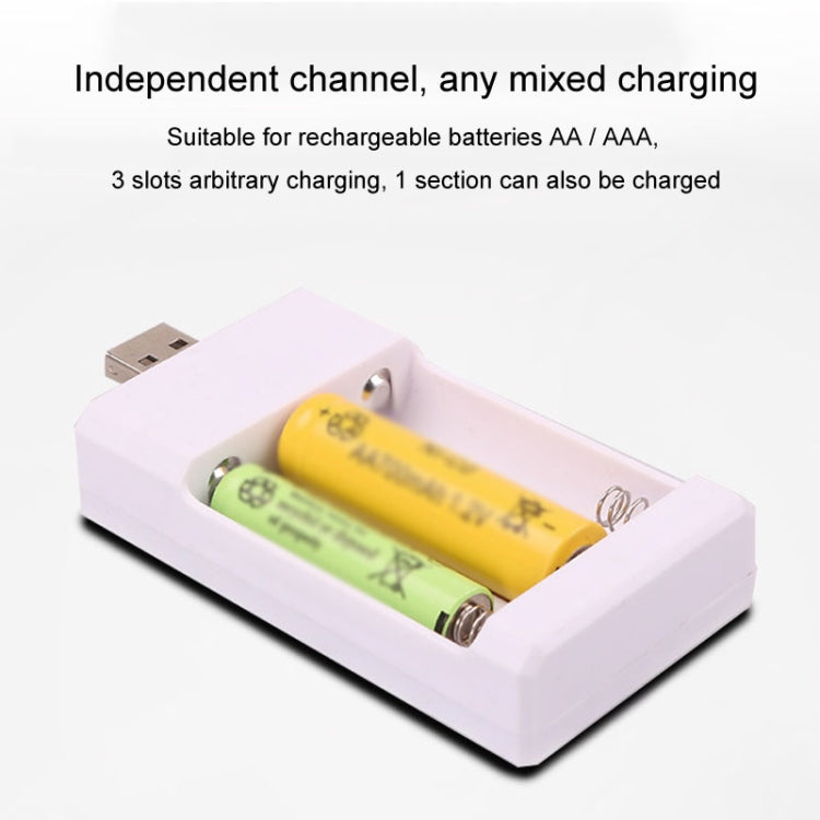 Caricabatterie USB a 3 slot Caricabatterie universale per giocattoli con batterie ricaricabili AA / AAA, USB 3 Slots