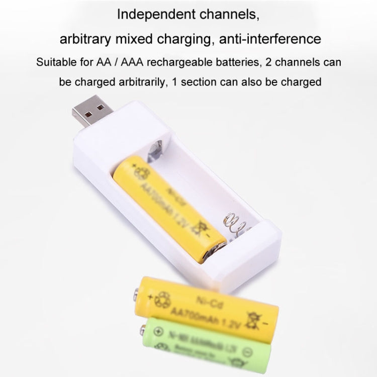 Caricabatterie ricaricabile USB AA / AAA a 2 slot inserito direttamente, USB 2 Slots
