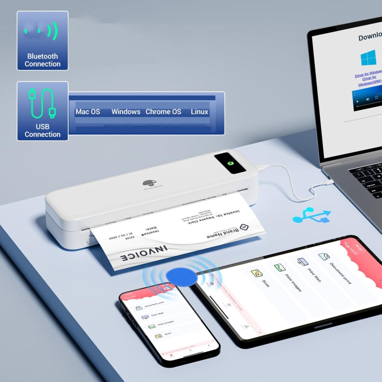 La stampante termica wireless Bluetooth Phomemo M835 supporta carta termica multiformato, M835