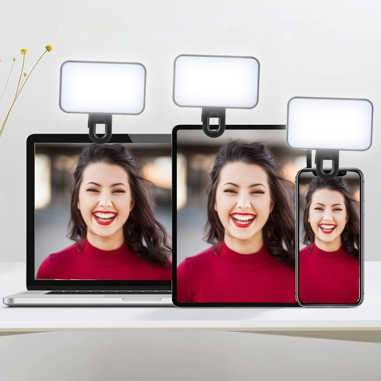 Clip per selfie con luce di riempimento ricaricabile a 3 temperature per telefono, laptop, tablet per riunioni, 24 LEDs