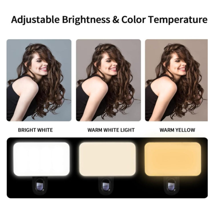 Clip per selfie con luce di riempimento ricaricabile a 3 temperature per telefono, laptop, tablet per riunioni, 24 LEDs