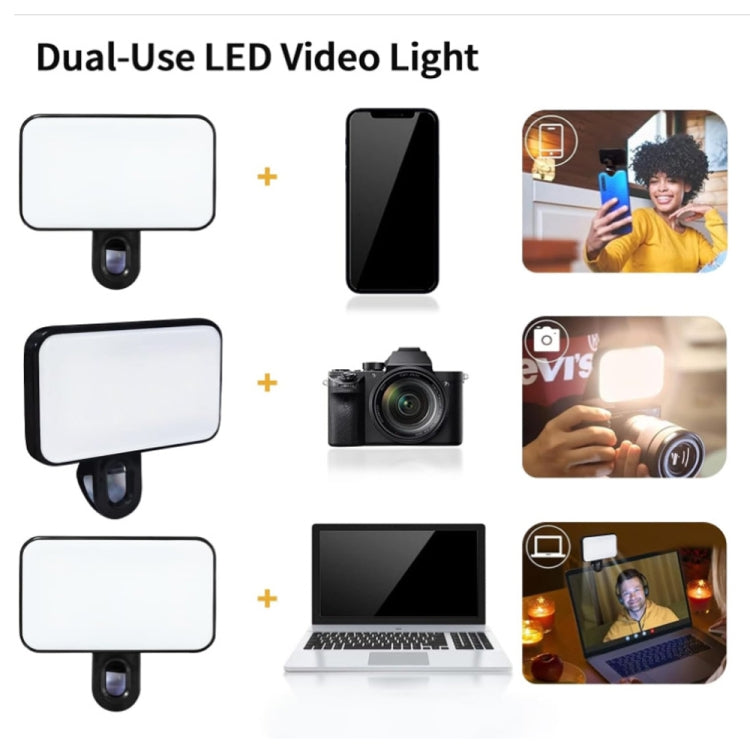 Clip per selfie con luce di riempimento ricaricabile a 3 temperature per telefono, laptop, tablet per riunioni, 24 LEDs