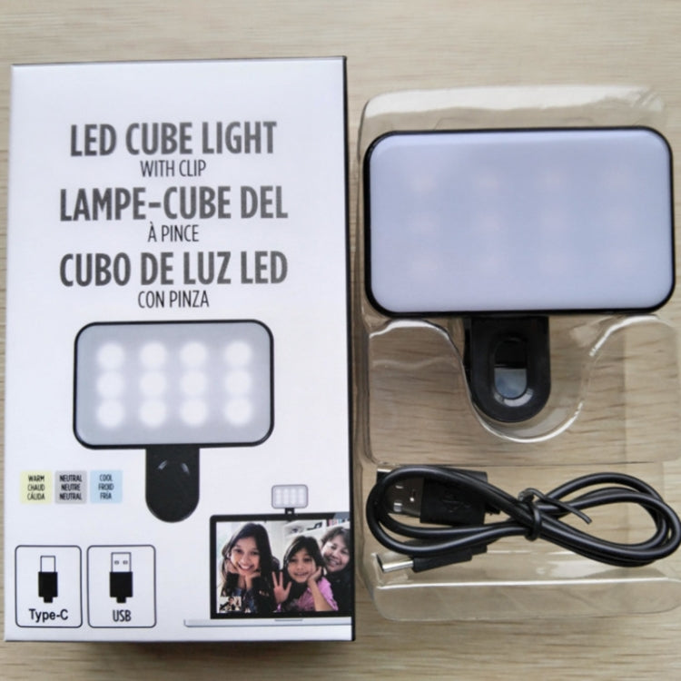 Clip per selfie con luce di riempimento ricaricabile a 3 temperature per telefono, laptop, tablet per riunioni, 24 LEDs