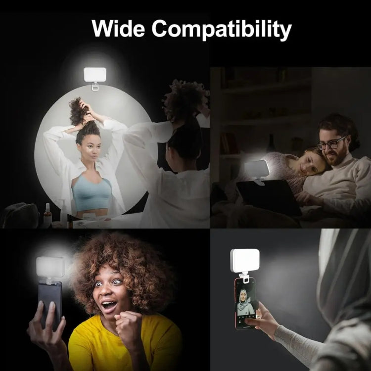 66 LED Selfie Fill Light Ricaricabile 3 modalità Luce tascabile con clip per telefono, laptop, tablet per riunioni, 66 LEDs White, 66 LEDs Black