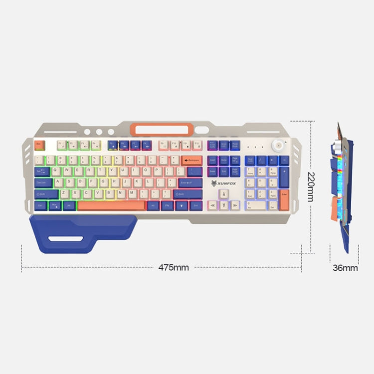 Tastiera cablata per computer da gioco XUNSVFOX K90 con sensazione meccanica in metallo
