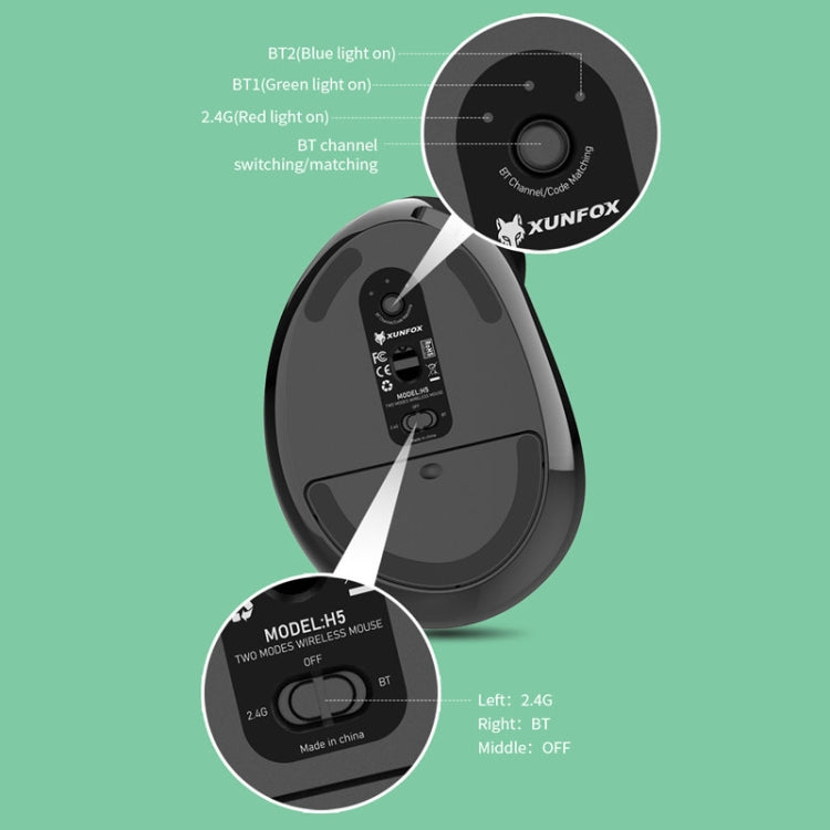 XUNSVFOX H5 Mouse verticale verticale dual mode Mouse da ufficio wireless ricaricabile