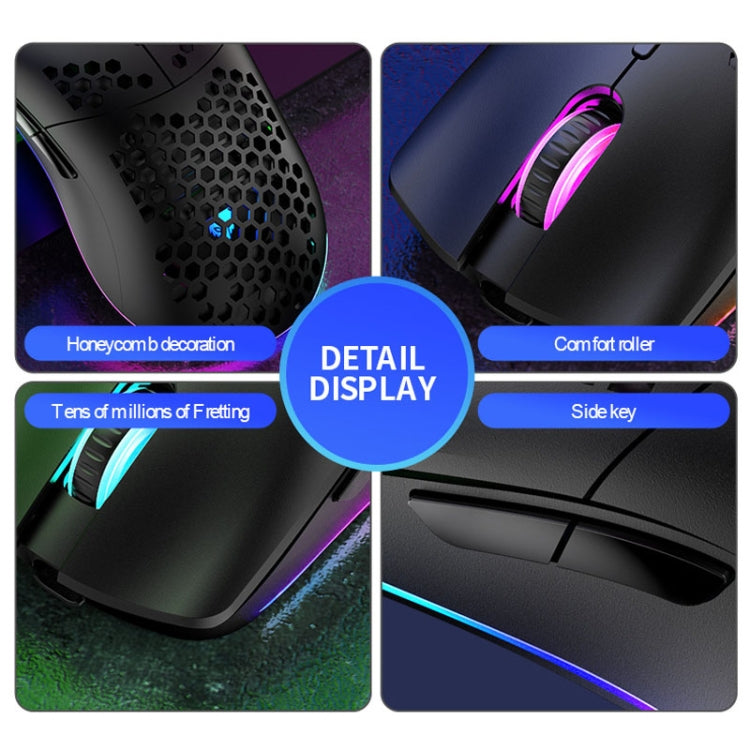 XUNSVFOX XYH80 Mouse da gioco wireless ricaricabile con foro cavo Mouse da ufficio per computer con luce RGB, XYH80