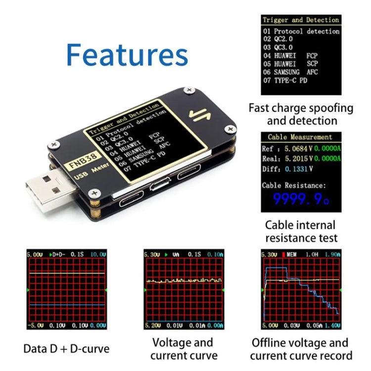 FNIRSI FNB38 Tester di protocollo di ricarica rapida con capacità del misuratore di tensione e corrente USB, FNB38