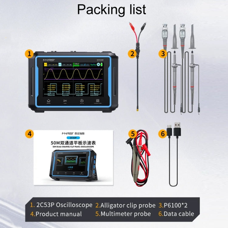 FNIRSI 2C53P Generatore di segnali multimetro per oscilloscopio digitale a schermo piatto a doppio canale 3 in 1, 2C53P