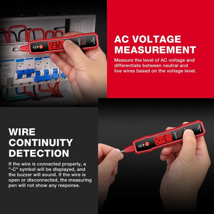 Penna di prova ad alta sensibilità con display digitale LCD, allarme luminoso, suono, HT89A