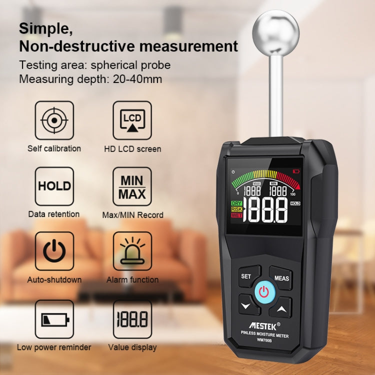 MESTEK WM700B Rilevatore di umidità del legno senza contatto con funzione di allarme schermo LCD