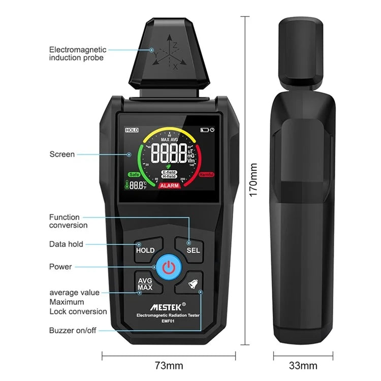 MESTEK EMF01 Rilevatore di radiazioni elettromagnetiche Sonda di rilevamento a 3 assi altamente sensibile, EMF01