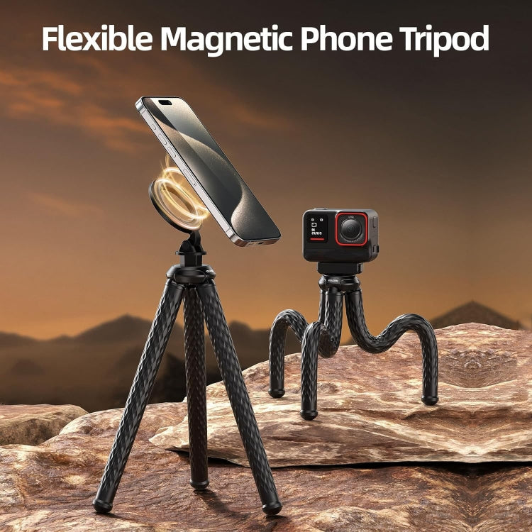TELESIN P3-FM-02 Staffa fissa da tavolo per treppiede per telefono cellulare con aspirazione magnetica flessibile Magsafe Octopus