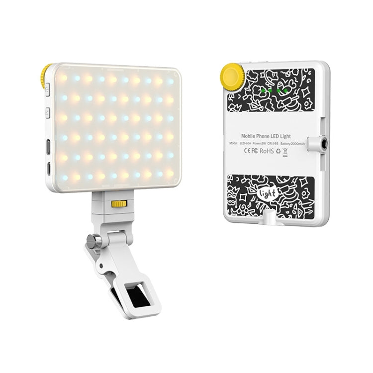 Luce di riempimento a clip ricaricabile da 60 LED con clip anteriore e posteriore regolata in 3 modalità di luce per il telefono, A Type Blue, B Type Blue, A Type White, B Type White