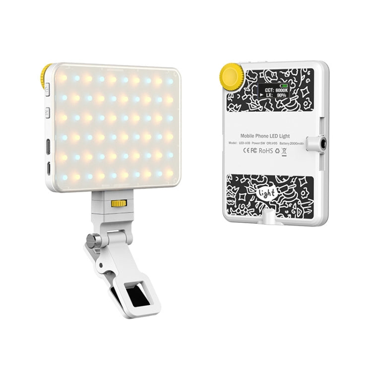 Luce di riempimento a clip ricaricabile da 60 LED con clip anteriore e posteriore regolata in 3 modalità di luce per il telefono, A Type Blue, B Type Blue, A Type White, B Type White