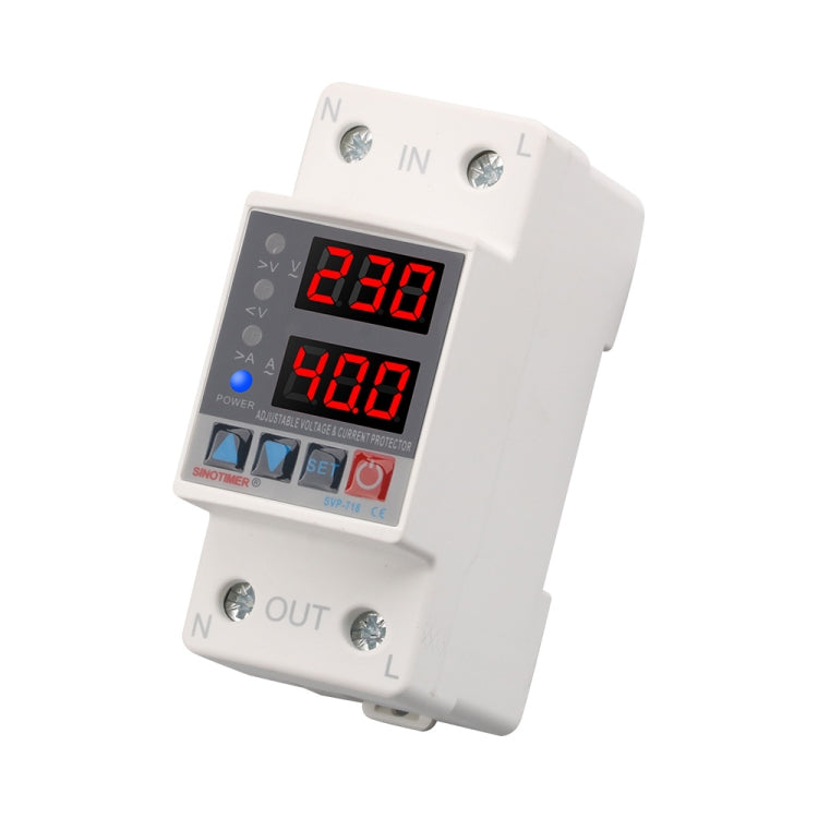 Protezione intelligente da sovratensione e sottotensione auto-ripristinante regolabile 220 V CA, SINOTIMER SVP-718 40A, SINOTIMER SVP-718 63A