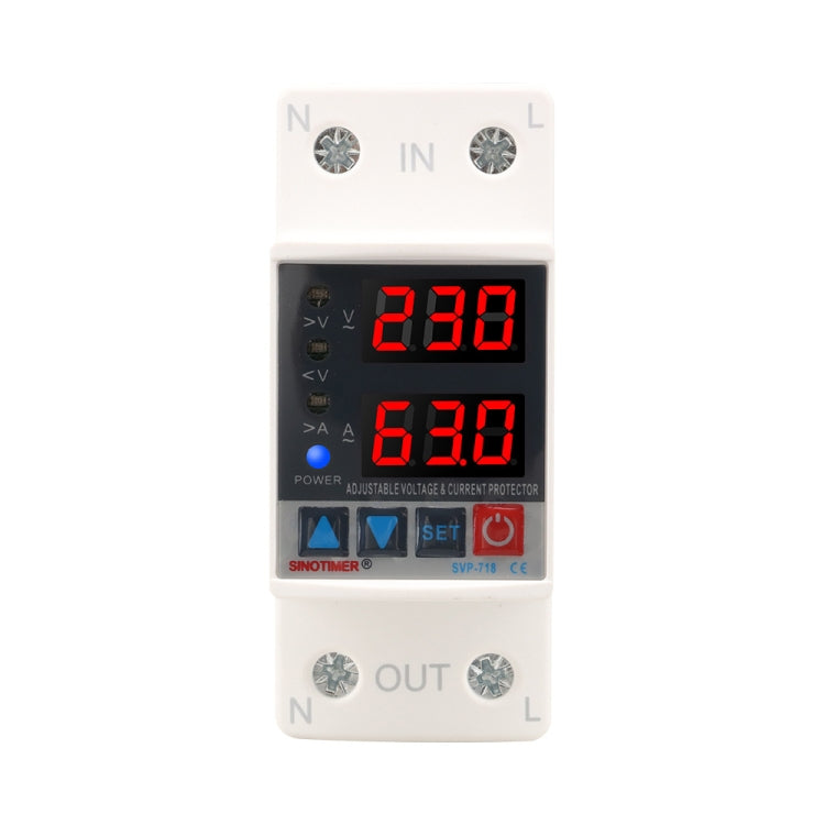 Protezione intelligente da sovratensione e sottotensione auto-ripristinante regolabile 220 V CA, SINOTIMER SVP-718 40A, SINOTIMER SVP-718 63A