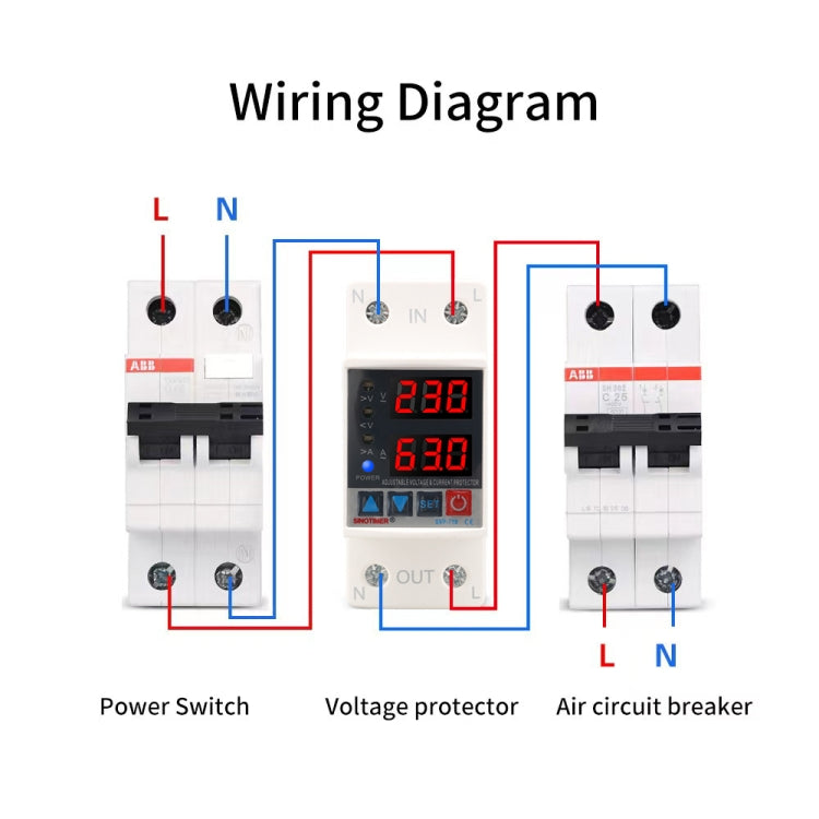 Protezione intelligente da sovratensione e sottotensione auto-ripristinante regolabile 220 V CA, SINOTIMER SVP-718 40A, SINOTIMER SVP-718 63A