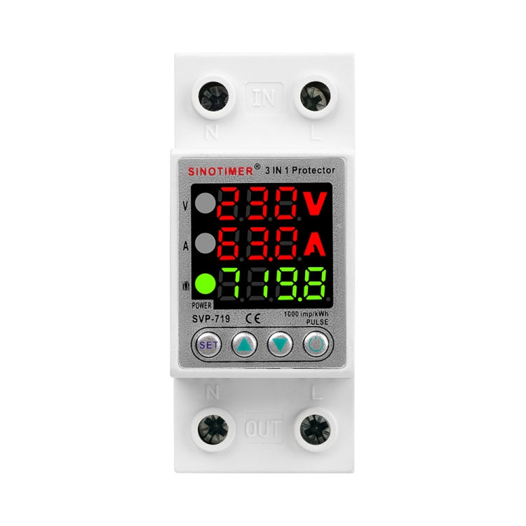 Protezione da sovratensione. Monitoraggio dell'utilizzo dell'elettricità. Voltmetro di potenza, SINOTIMER SVP-719 40A_N, SINOTIMER SVP-719 63A_N