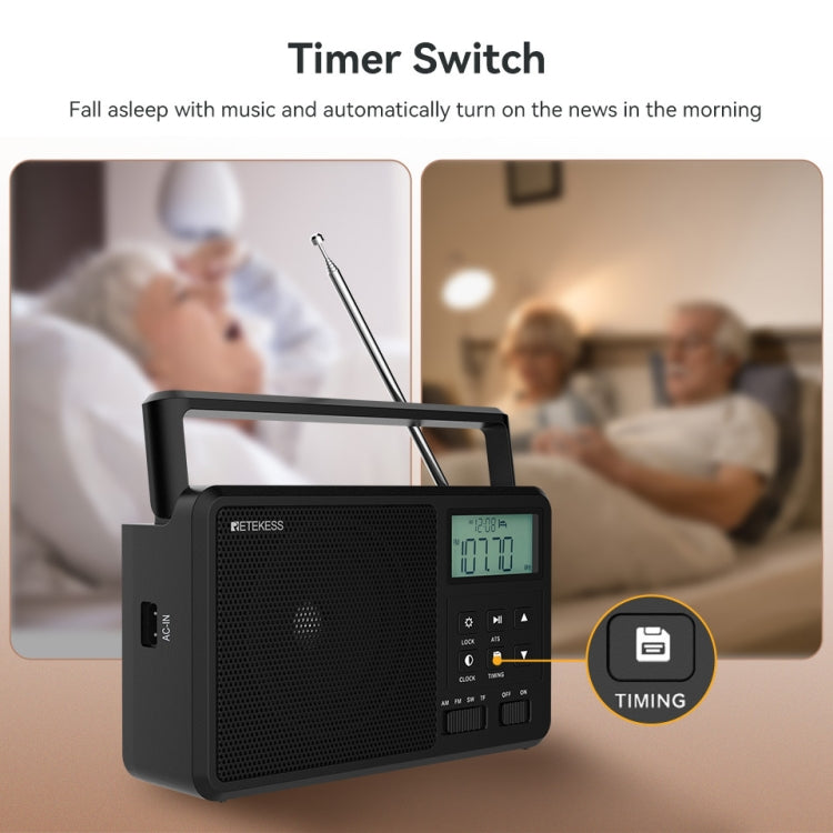 Retekess TR638 LCD Digital Display Full-Band Bluetooth FM Radio Supporto Antenna Esterna, TR638 (US Plug), TR638 (EU Plug)