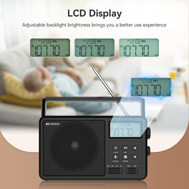 Retekess TR638 LCD Digital Display Full-Band Bluetooth FM Radio Supporto Antenna Esterna, TR638 (US Plug), TR638 (EU Plug)