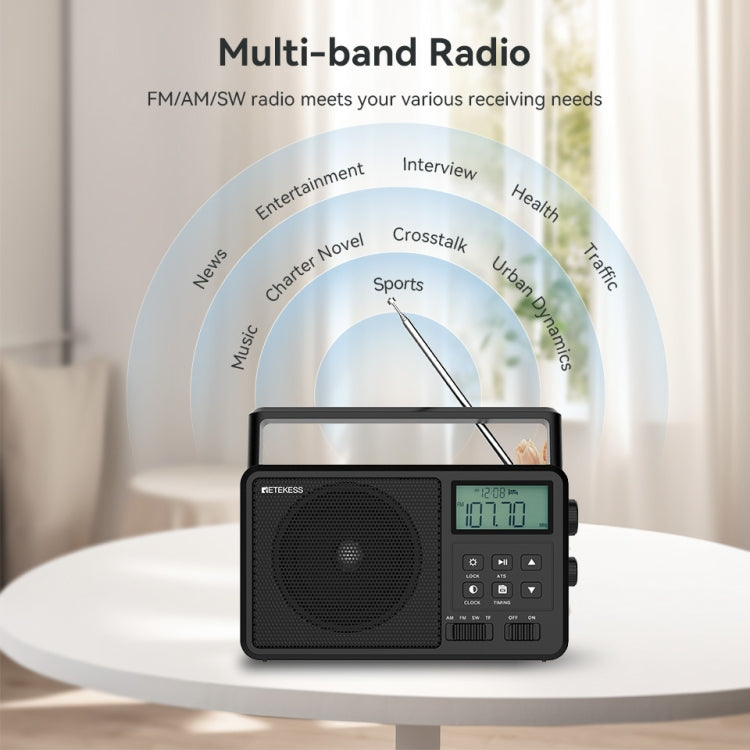 Retekess TR638 LCD Digital Display Full-Band Bluetooth FM Radio Supporto Antenna Esterna, TR638 (US Plug), TR638 (EU Plug)