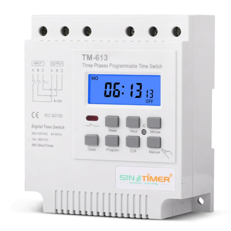 SINOTIMER TM613 380V 16A Interruttore orario programmabile trifase con retroilluminazione, TM613