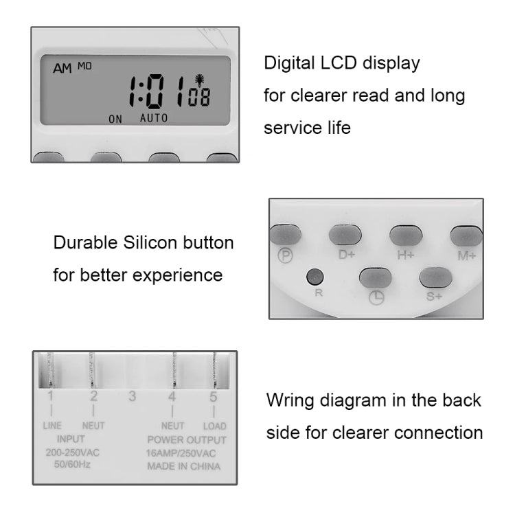 Timer digitale LCD a intervalli di 1 secondo, relè programmabile per 7 giorni alla settimana, SINOTIMER CN101S-110V, SINOTIMER CN101S-2 220V, SINOTIMER CN101S-3 24V, SINOTIMER CN101S-4 12V, SINOTIMER CN101S-5V