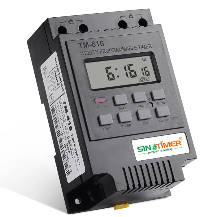 Relè di controllo dell'interruttore del timer digitale programmabile settimanale 30A, SINOTIMER TM616B-1 110V, SINOTIMER TM616B-2 220V, SINOTIMER TM616B-4 12V, SINOTIMER TM616W-2 220V, SINOTIMER TM616W-4 12V