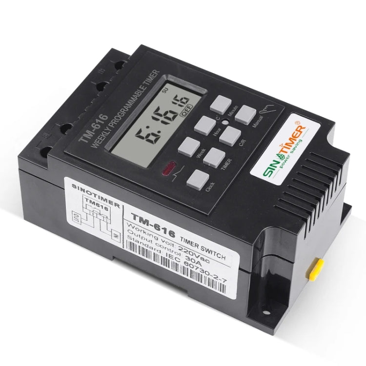 Relè di controllo dell'interruttore del timer digitale programmabile settimanale 30A, SINOTIMER TM616B-1 110V, SINOTIMER TM616B-2 220V, SINOTIMER TM616B-4 12V, SINOTIMER TM616W-2 220V, SINOTIMER TM616W-4 12V