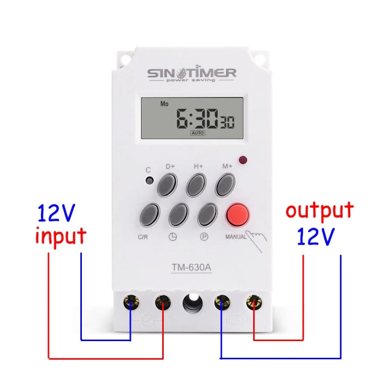 SINOTIMER TM630A-4 Relè temporizzato digitale settimanale programmabile da 12 V CC su guida DIN