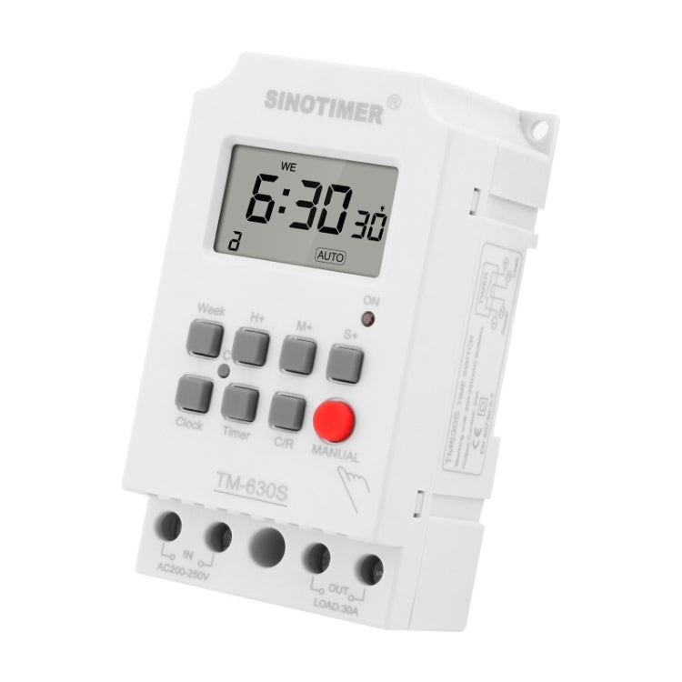 SINOTIMER TM630S-K 85-265V AC 30A Timer Interruttore 1 Secondo Intervallo Settimanale Relè Temporale Programmabile, 85-265V
