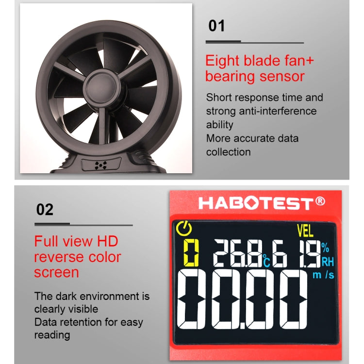 Anemometro digitale portatile ad alta precisione HABOTEST con USB, HT625B