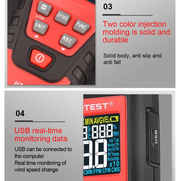 Anemometro digitale portatile ad alta precisione HABOTEST con USB, HT625B