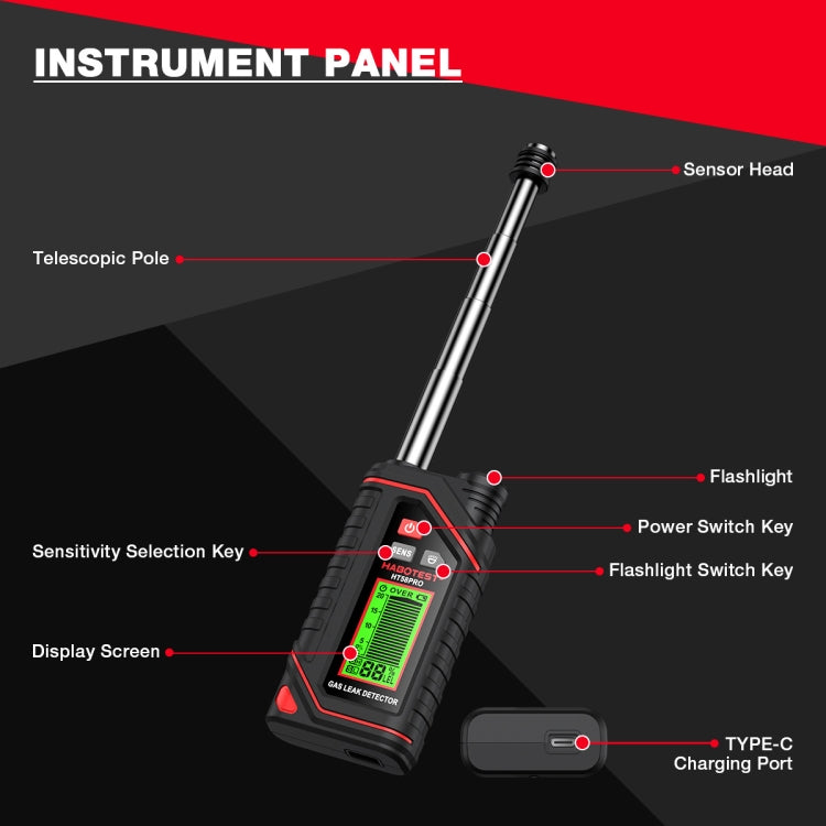 Rilevatore di gas portatile ricaricabile HABOTEST, HT629