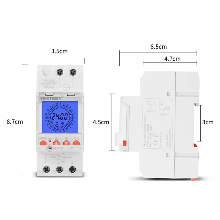 SINOTIMER TM929BKL 85-265V 30A 24 ore Digitale Analogico Din Modulo Interruttore Tempo con Retroilluminazione, 30A