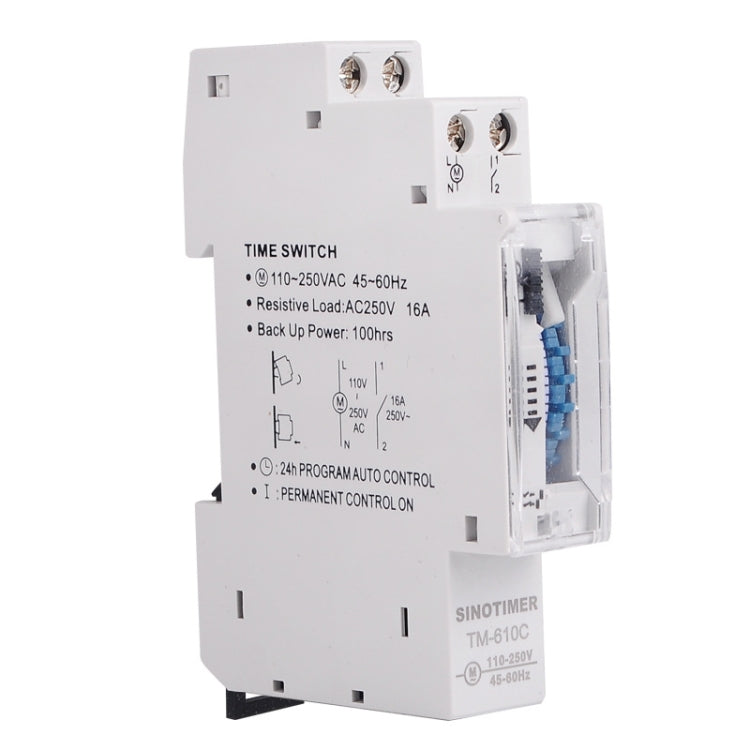 SINOTIMER TM610C 110-250V 16A Temporizzatore meccanico al quarzo 24 ore Relè su guida Din programmabile, TM610C