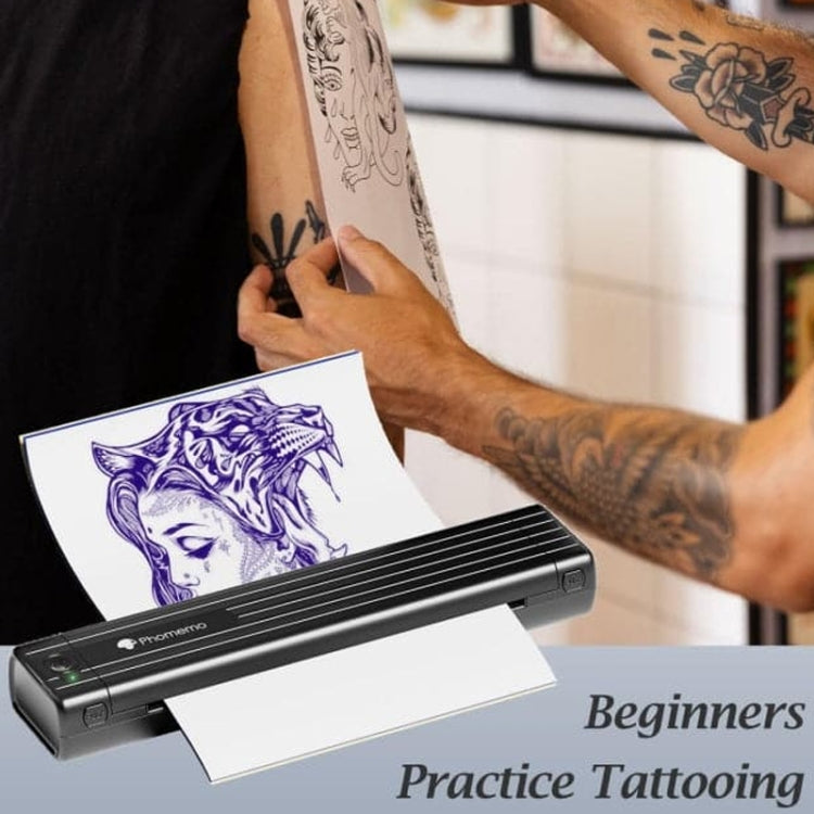 Stampante per stencil per tatuaggi wireless Phomemo TP83-BK con 10 fogli di carta transfer