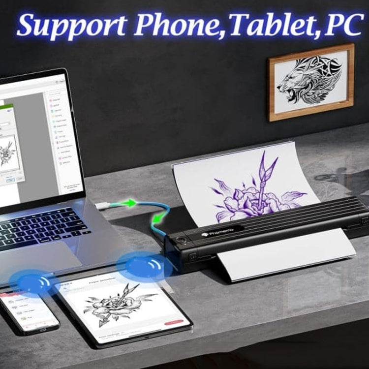 Stampante per stencil per tatuaggi wireless Phomemo TP83-BK con 10 fogli di carta transfer