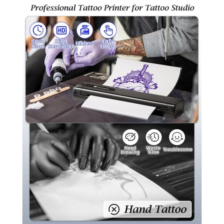 Stampante per stencil per tatuaggi wireless Phomemo TP83-BK con 10 fogli di carta transfer